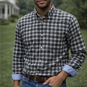 Saddlebred Vintage Oxford in Black and Cream Plaid